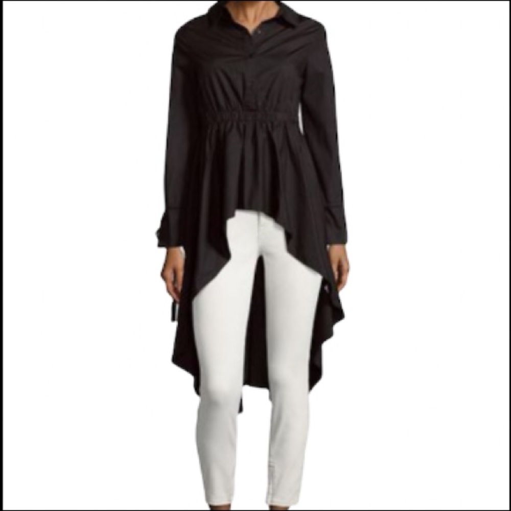 English Factory High Low Black Cotton Blouse